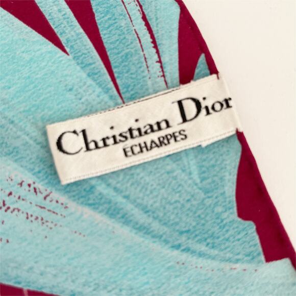 DIOR Vintage Floral Hawaiian Silk Scarf Burgundy Blue - Picture 3 of 8